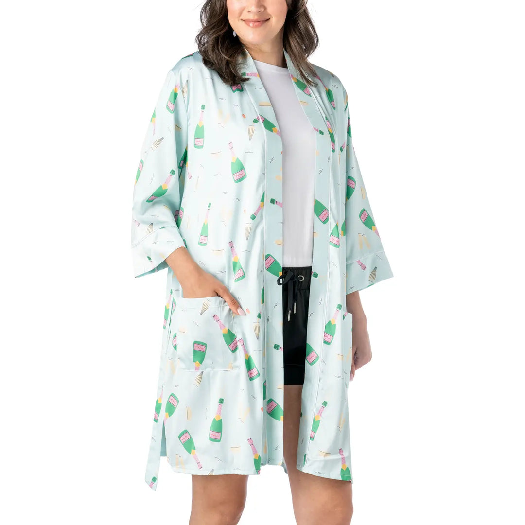 Hello Mello Best Of Brunch Boots & Bubbles Satin Pajama Robe