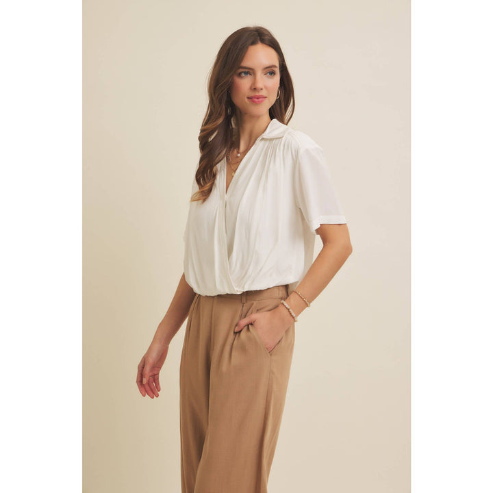 LIGHTWEIGHT SUPLICE BLOUSE WITH BUBBLE HEM &CONTRAST STITCH