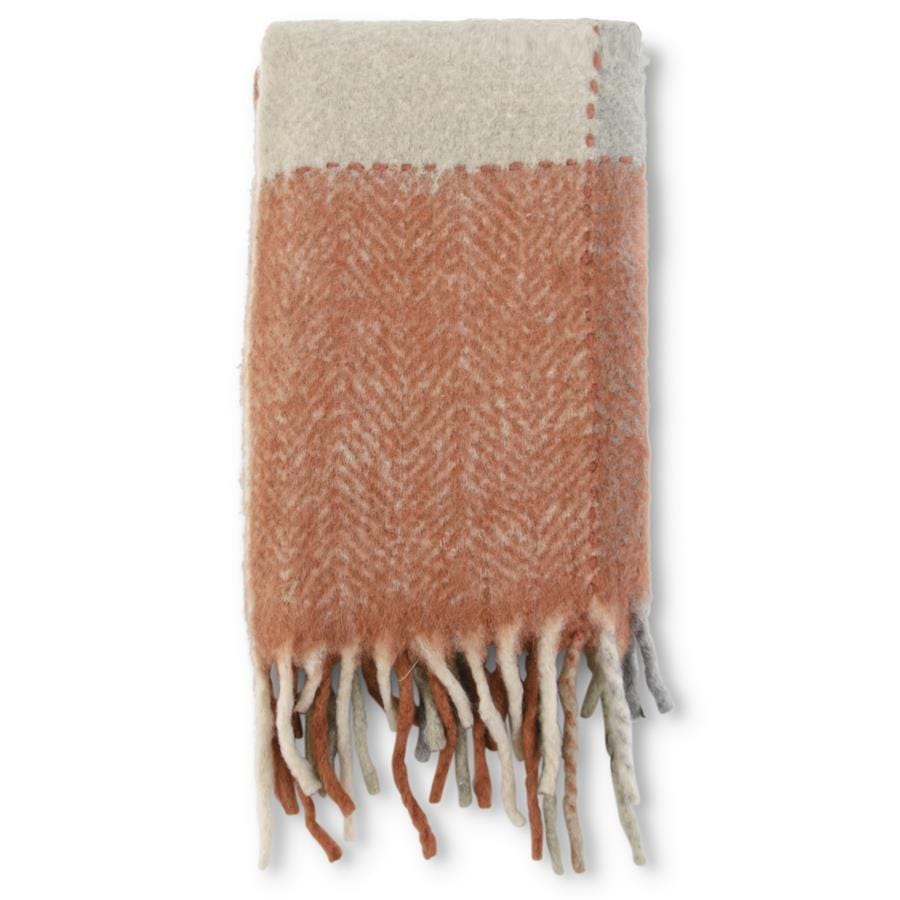 60 Inch Rust Gray Cream & Blue Handloom Woven Plaid Throw Blanket w/