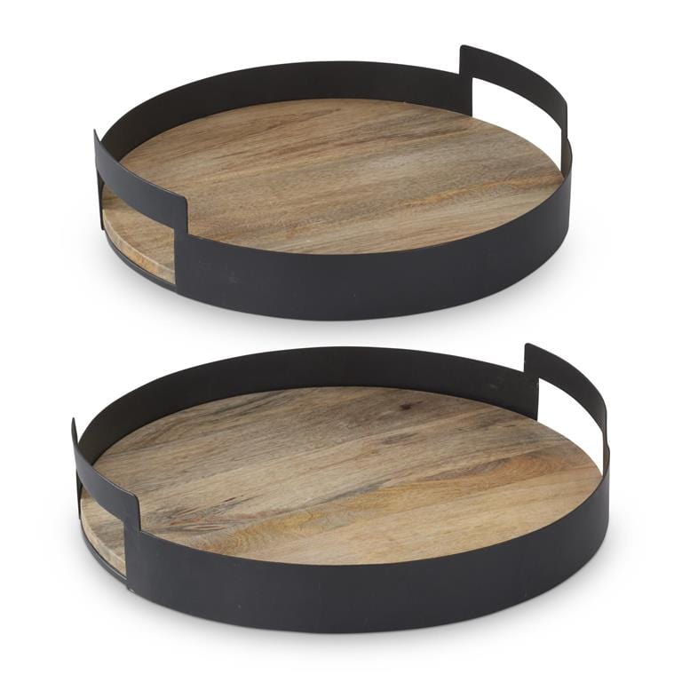 Black Metal Edge Wood Nesting Tray w/ Handle