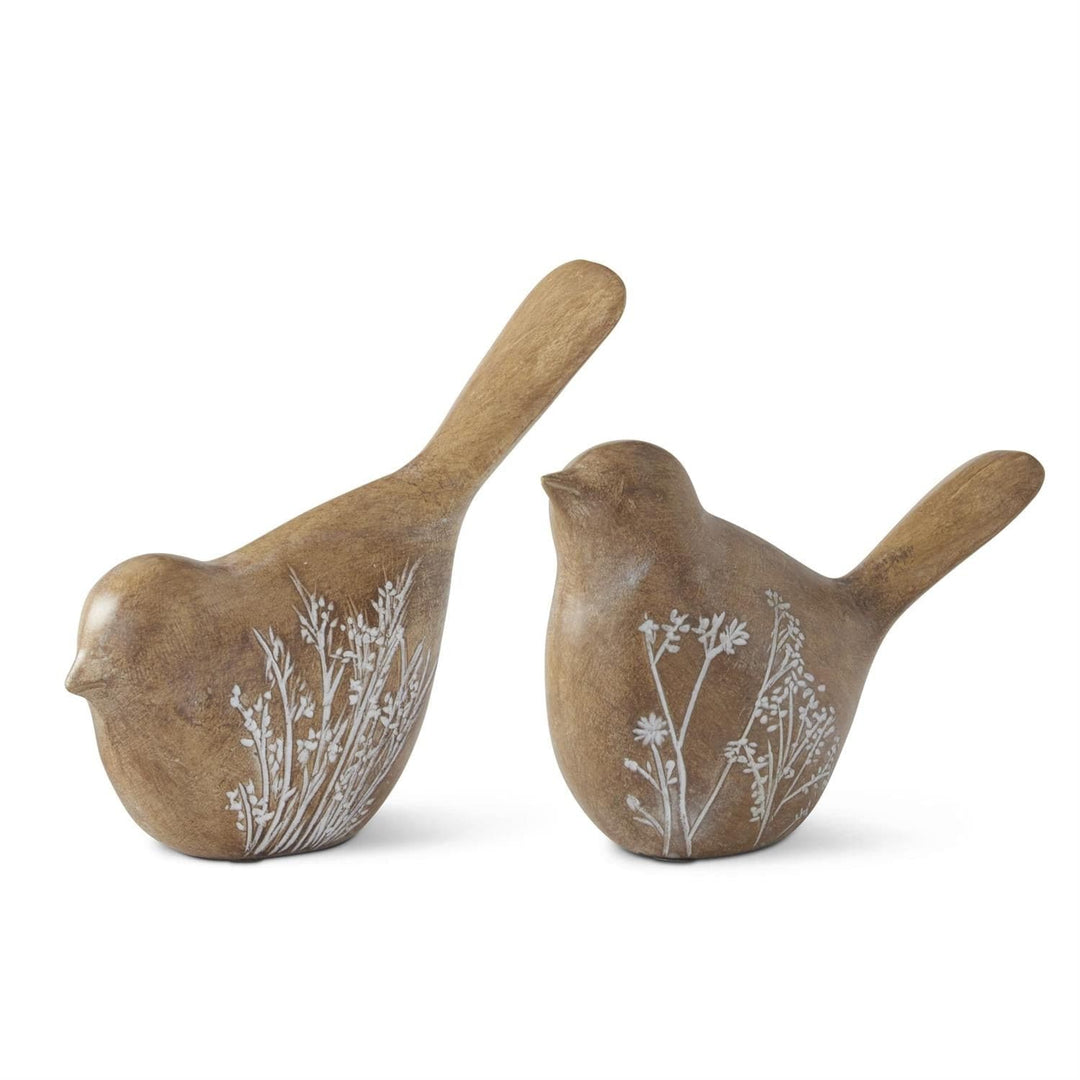 4 Inch Brown Resin Flower Embossed Bird