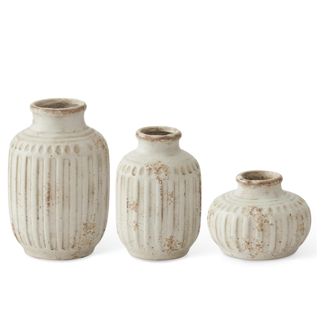 Weathered Cream Ceramic Bud Vases - 3 Sizes