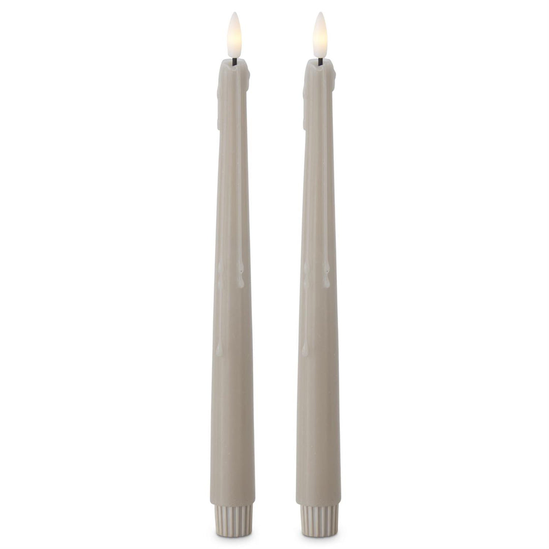 Set of 2 11.5 Inch Taupe LED Drip Taper Candles w/Timer