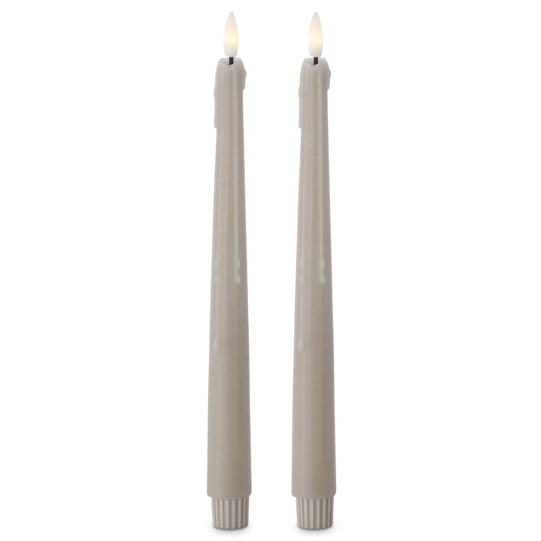 Set of 2 11.5 Inch Taupe LED Drip Taper Candles w/Timer