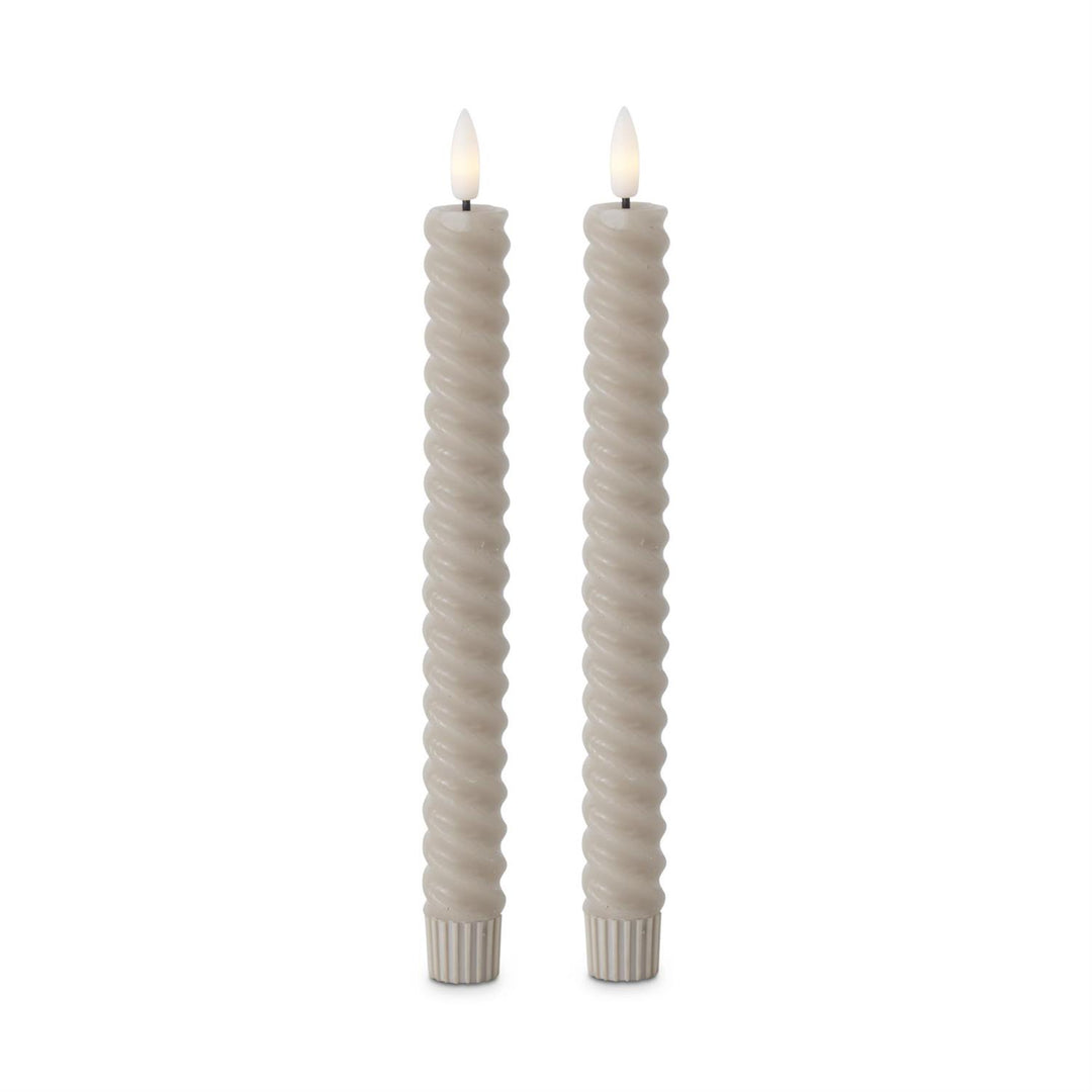 Set of 2 9.75 Inch Taupe Spiral LED Taper Candles w/Timer