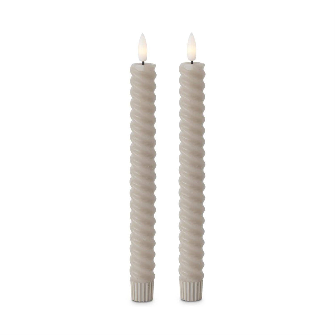 Set of 2 9.75 Inch Taupe Spiral LED Taper Candles w/Timer