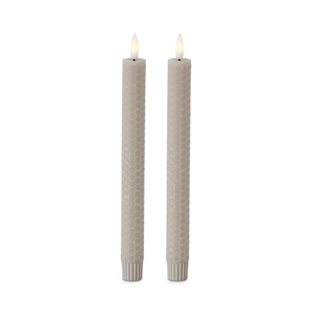 Set of 2 9.75 Inch Taupe Honeycomb LED Taper Candles w/Timer