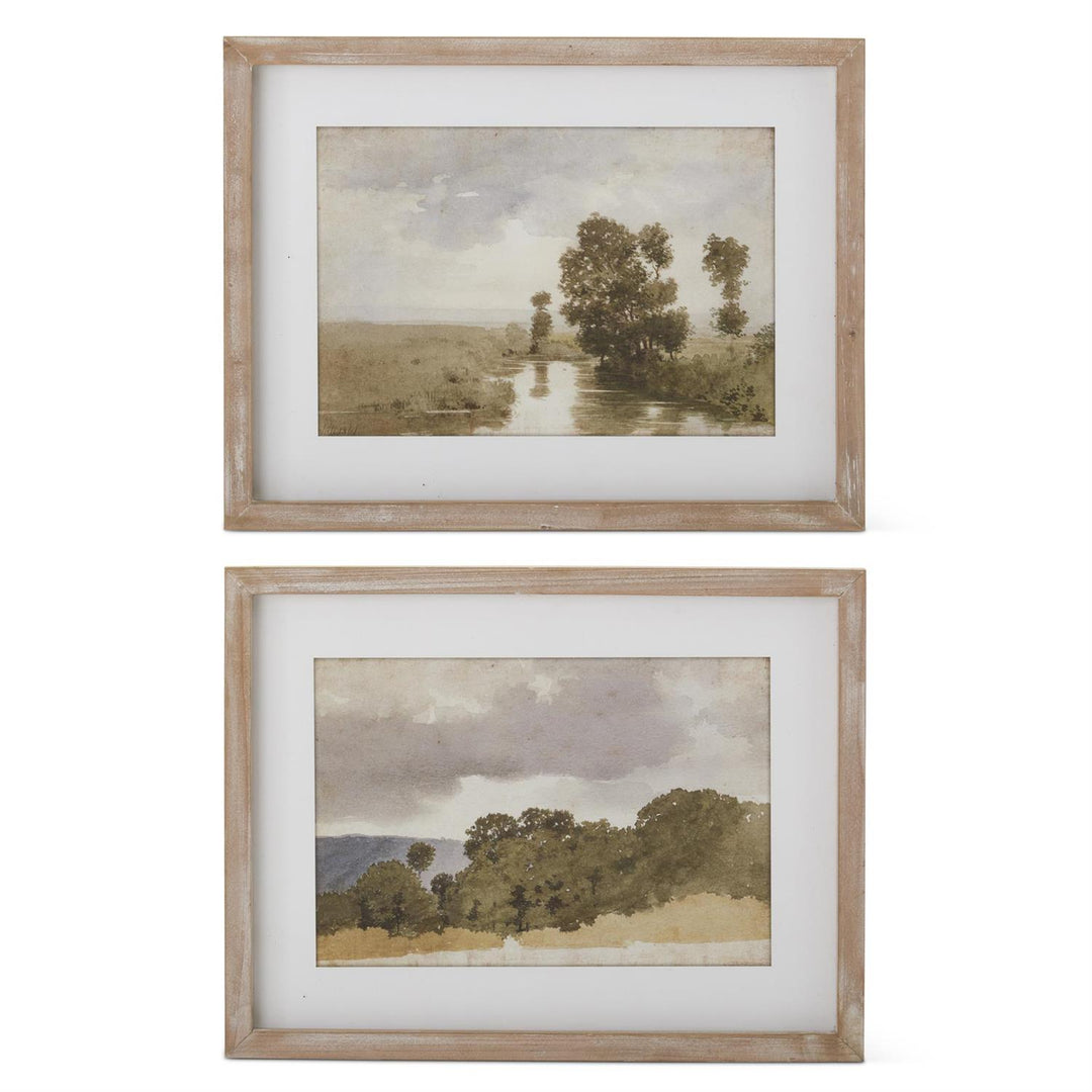 Assorted 18 Inch Light Fir Wood Framed Naturescape Prints (2 Styles)