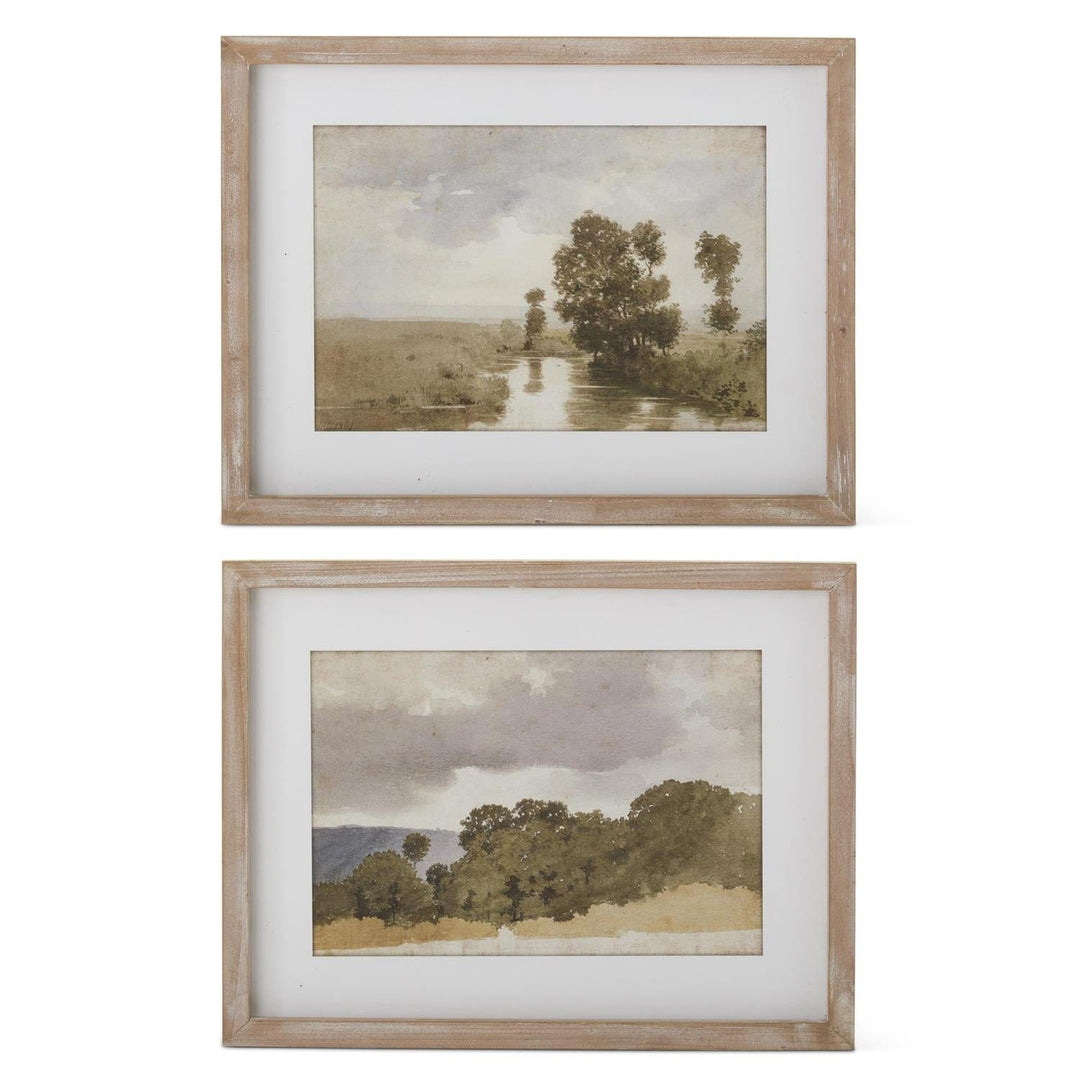 Assorted 18 Inch Light Fir Wood Framed Naturescape Prints (2 Styles)