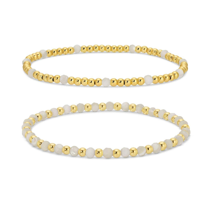 Set/2, 3Mm Bead And Stone Stretch Bracelets