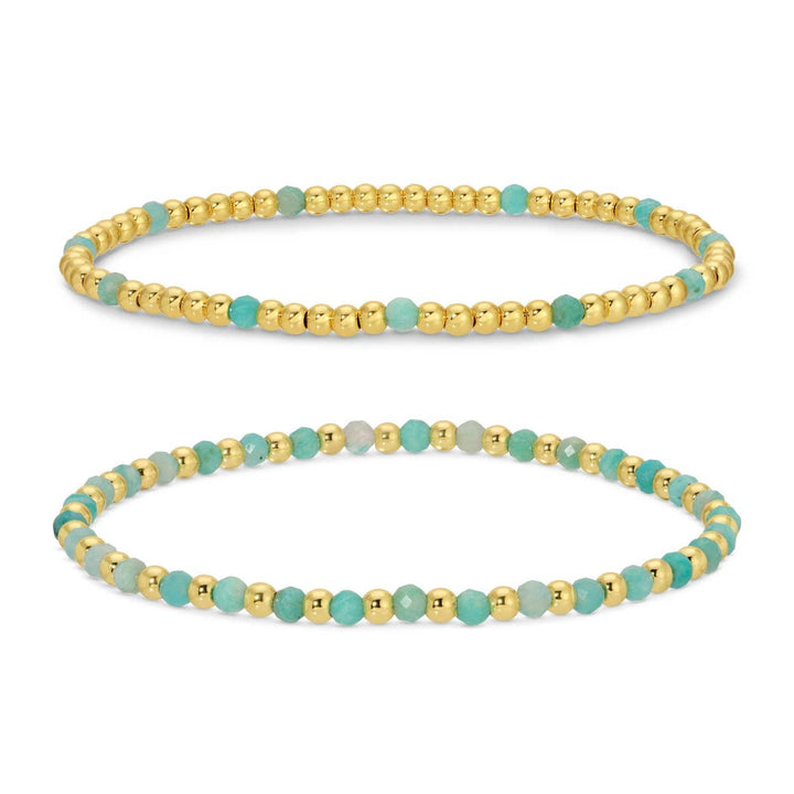 Set/2, 3Mm Bead And Stone Stretch Bracelets