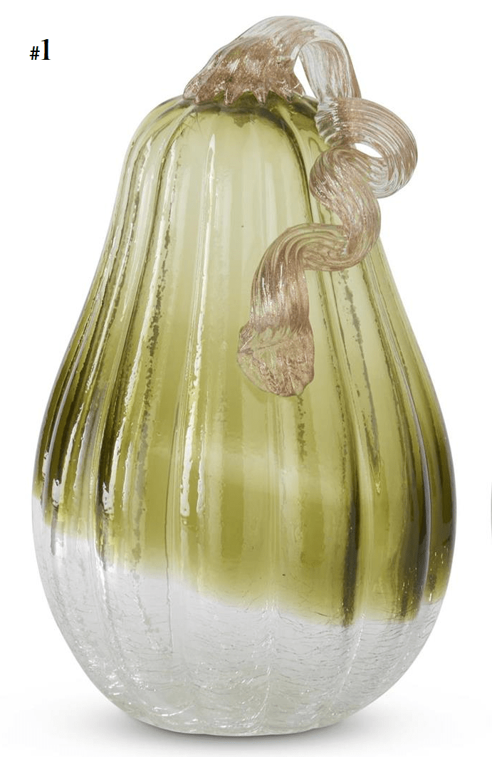 Green & Clear Crackled Handblown Glass Pumpkin