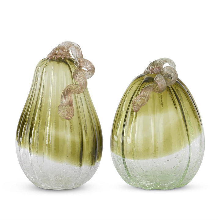 Green & Clear Crackled Handblown Glass Pumpkin