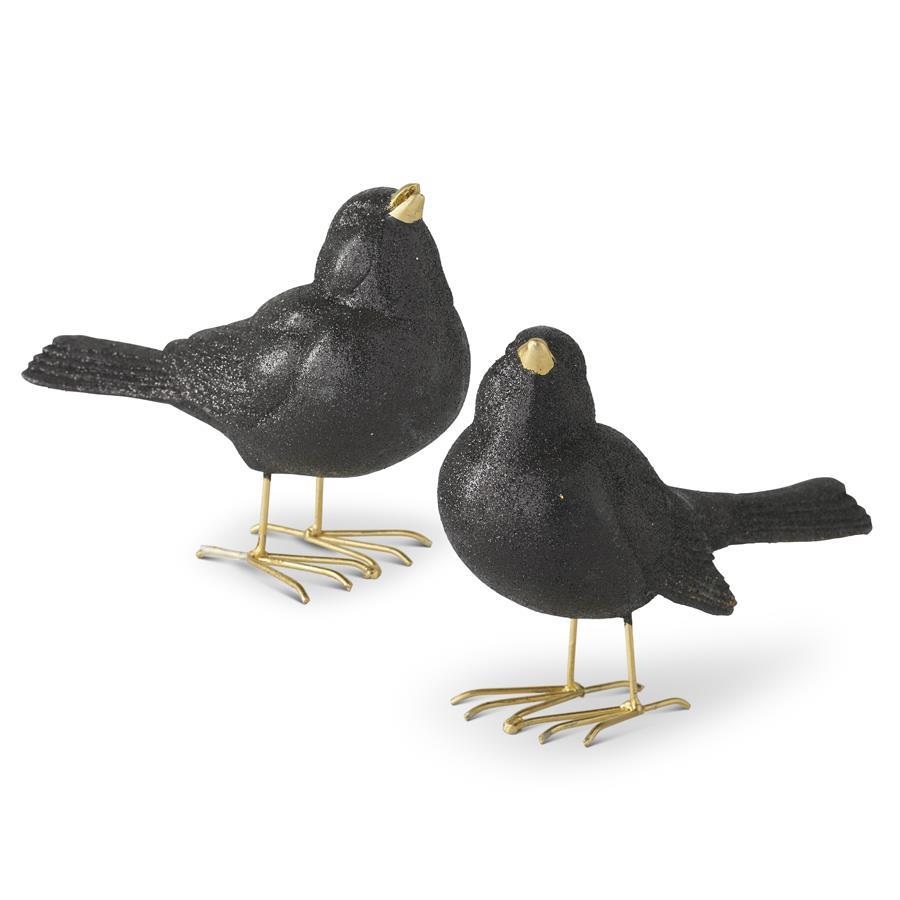 Assorted 4.75 Inch Glittered Black Resin Birds w/Gold Feet