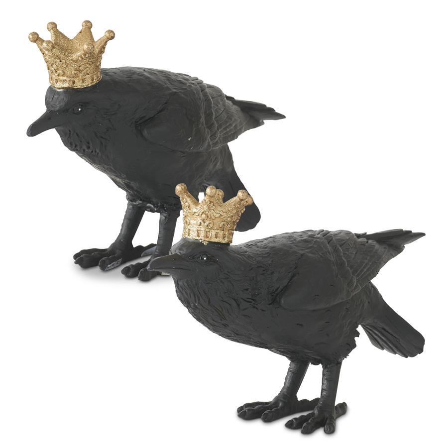 Assorted Black Resin Crows w/Gold Crown (2 Styles)