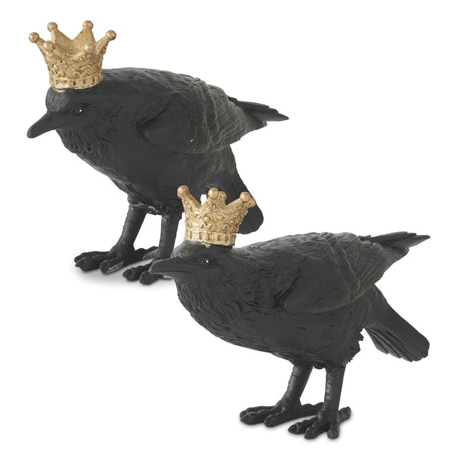 Assorted Black Resin Crows w/Gold Crown (2 Styles)