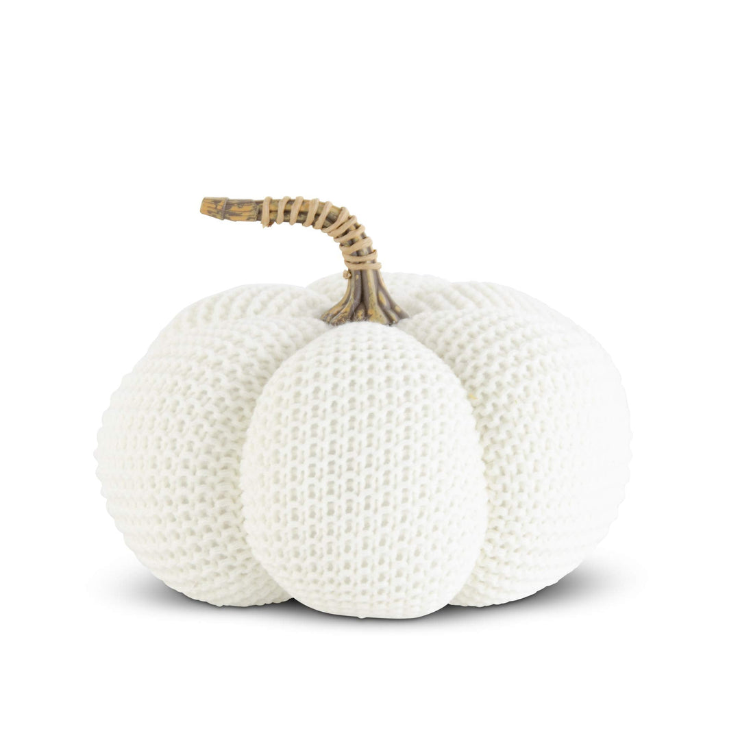5.75" White Knit Stuffed Pumpkin