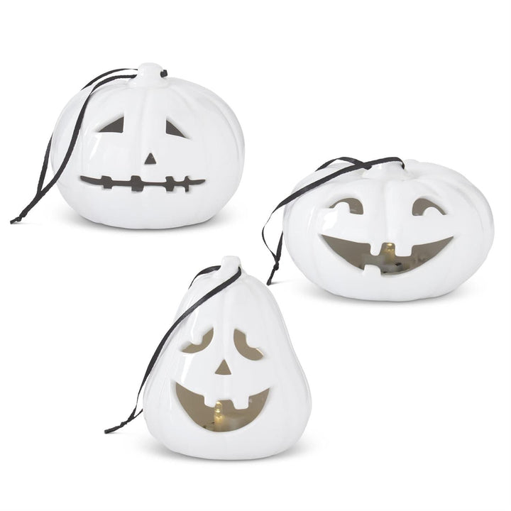 Handmade White Ceramic LED Jack O Lantern
