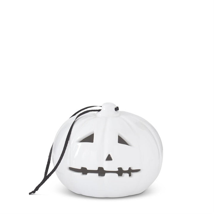 Handmade White Ceramic LED Jack O Lantern