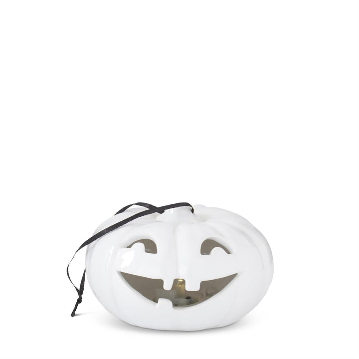 Handmade White Ceramic LED Jack O Lantern