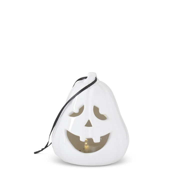 Handmade White Ceramic LED Jack O Lantern