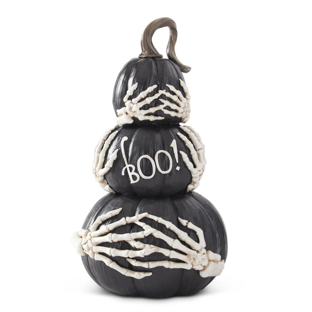 14.75 Inch Black Resin 3 Stacked BOO Pumpkins w/Skeleton Hands Arrow Replacement