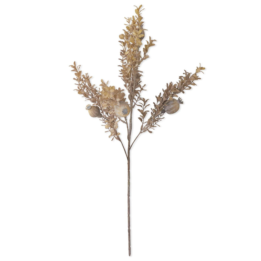 26 Inch Gray Poppy Pod w/Foliage Spray