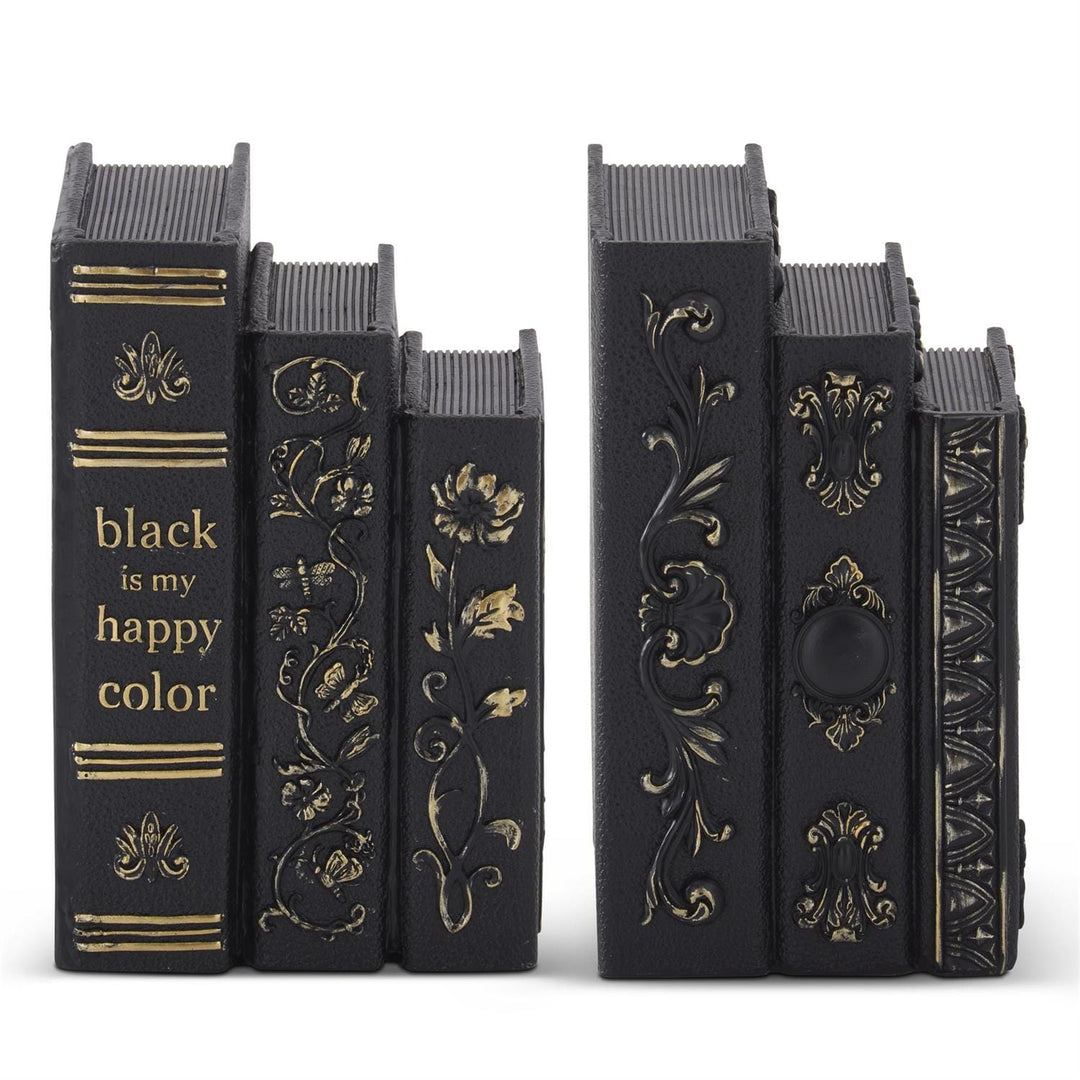 7.25 Inch Black & Gold Resin 3 Stacked Spell Books - Two Designs