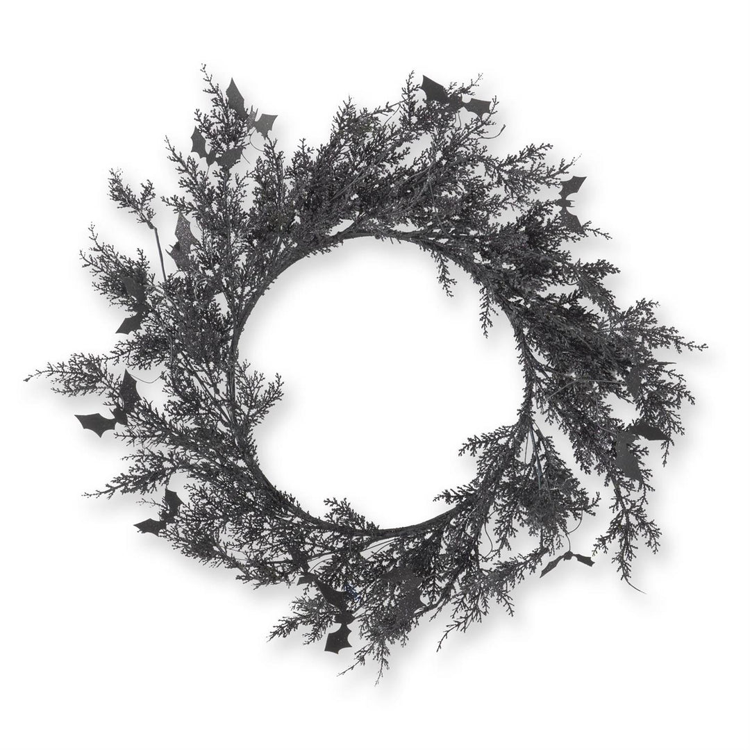 30 Inch Black and Purple Glitter Pine & Bat Wreath