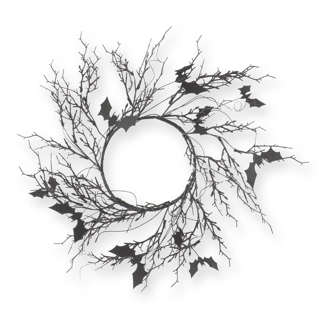 15 Inch Black w/Purple Glitter Twig & Bat Candle Ring (4.5Dia.)