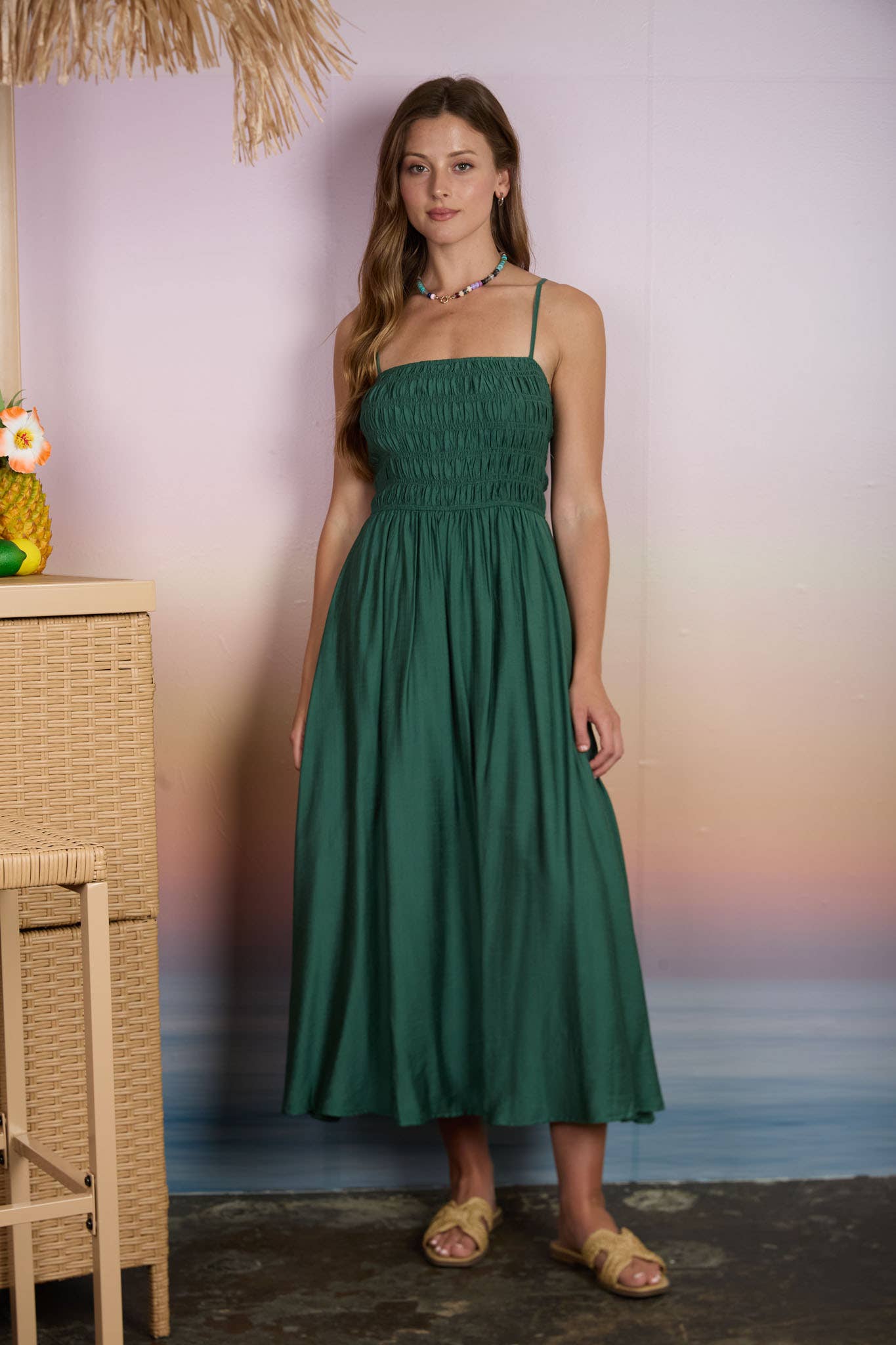 Shirred Midi Dress