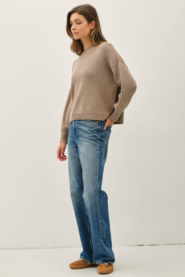 Ribbed Raw Seam Knit Sweater