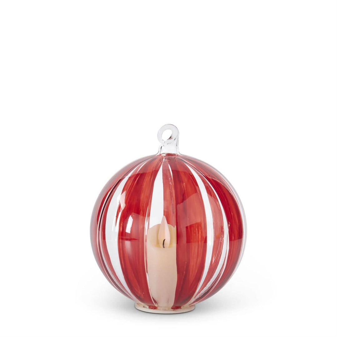 4.5 Inch LED Hand-painted Red Stripe on Clear Glass Ornament w/Tim