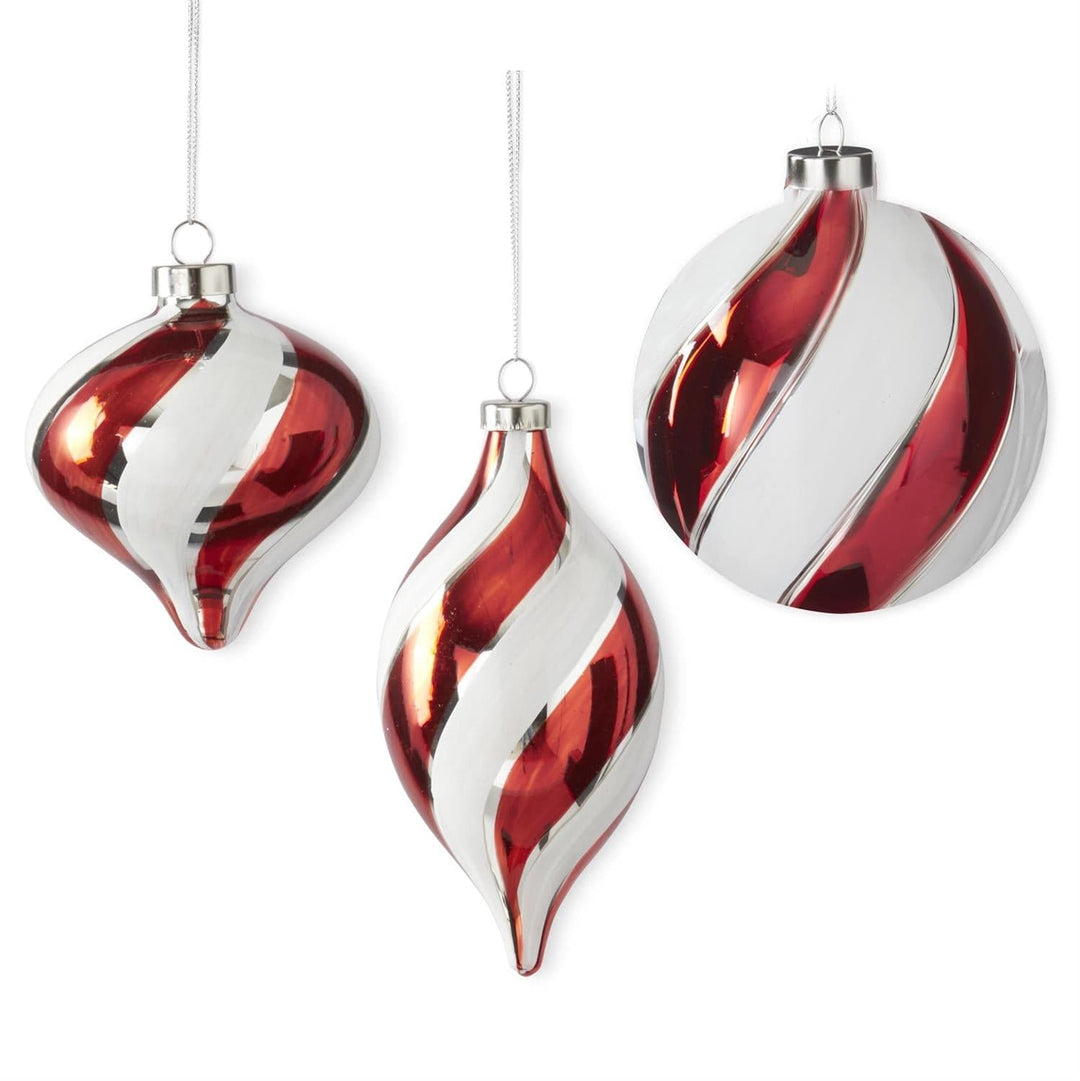 Assorted Red & White Swirled Glass Ornaments (3 Styles)