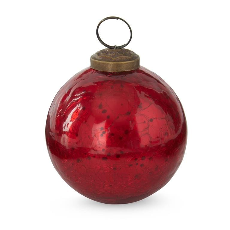 3 Inch Red Crackled Glass Ornament