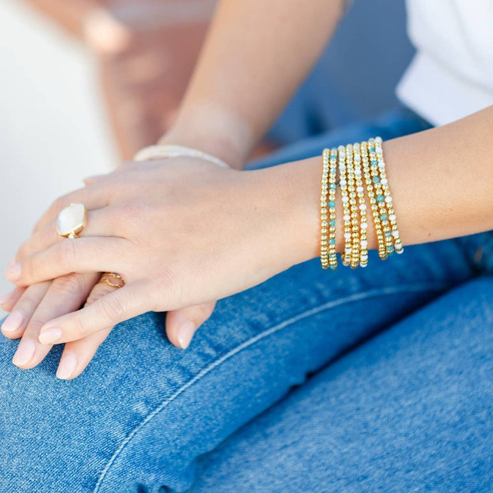 Set/12 4mm Bead & Crystal Stretch Bracelets