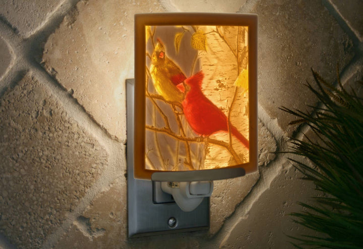 Cardinals Porcelain Lithophane Colored Night Light