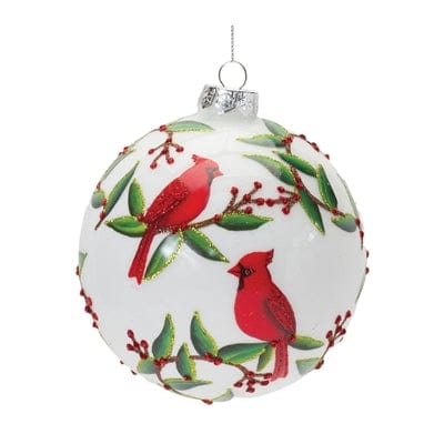 Cardinal Ball Ornament 5”D Glass