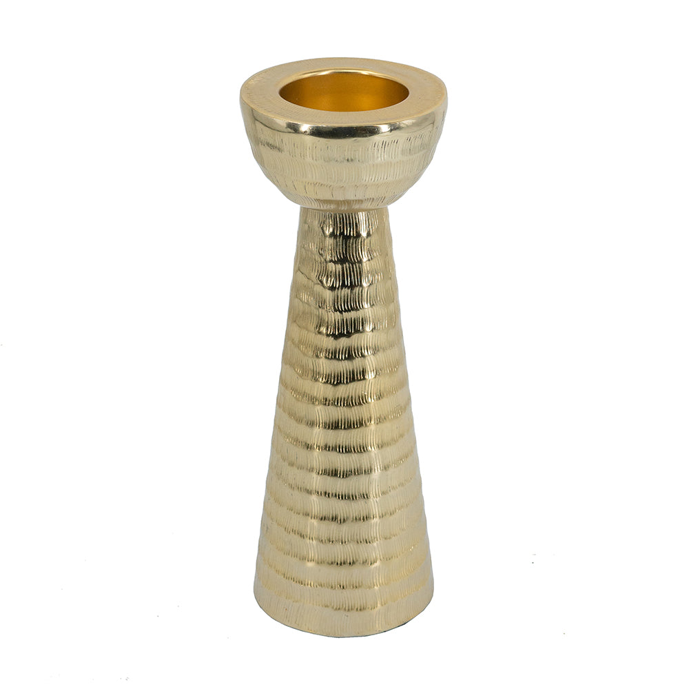 D5x14" Decorative Handmade Aluminum Candle Holder, Gold