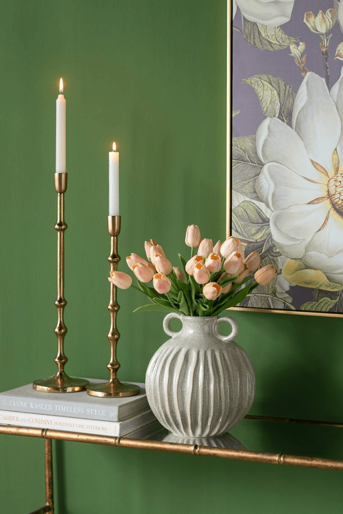 Slender Aluminum Taper Candle Holder with Bead Accents, Bronze
