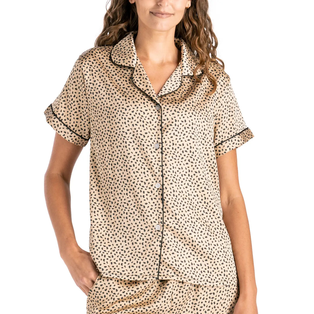 Hello Mello Leopard Sleep Satin Pajama Top