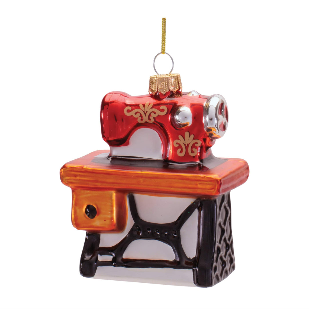 Sewing Machine Ornament 4”H Glass