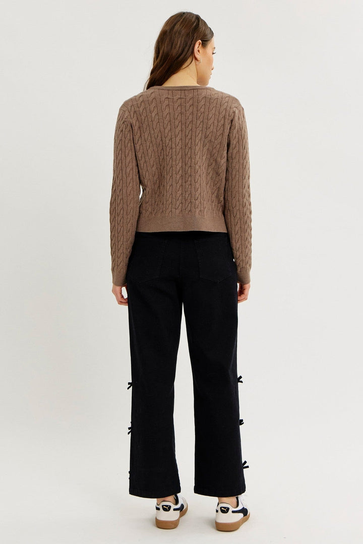 Cable Knit Bow Tie-Front Cardigan