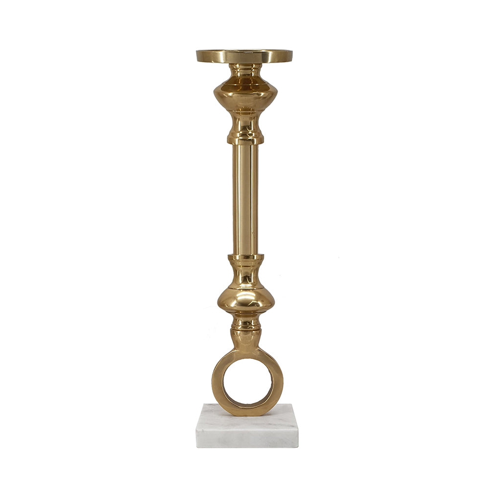 5x4x19" Gold Aluminum Pillar Candle Holder with White Marble Base