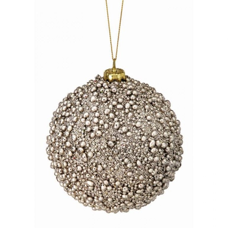 4" GLITTER/MTLC MINI BEAD BALL ORNAMENT - CHAMPAGNE