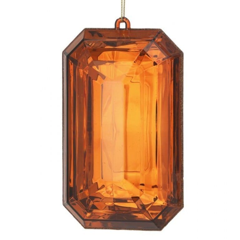 9" Acrylic Emerald Cut Orange Gem Ornament