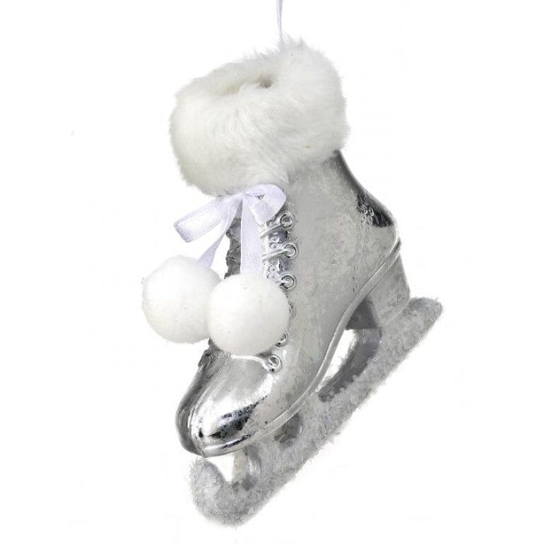 4.5" PLASTIC SKATE W/FUR & POMPOMS ORNAMENT