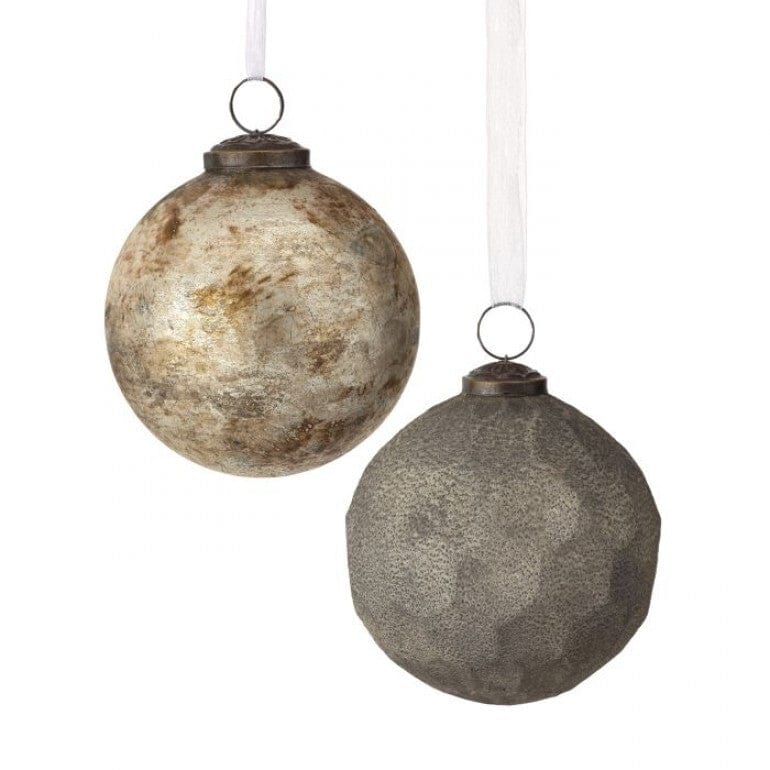 4" MERCURY GLASS ART BALL ORNAMENT 2/AST