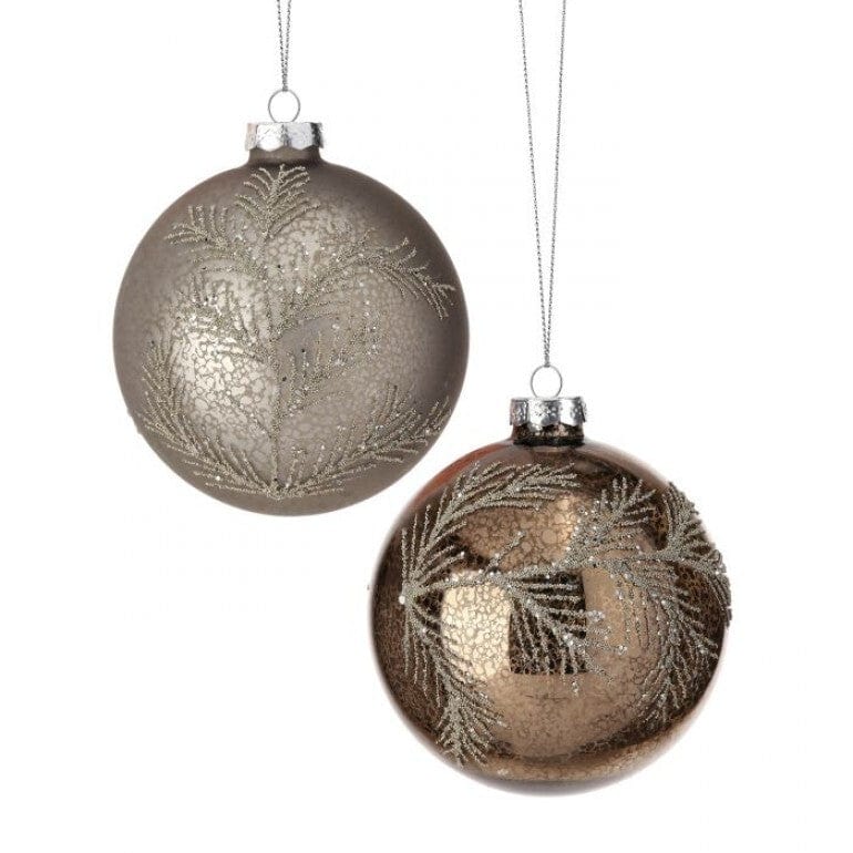 4" MERCURY GLS LEAF BALL ORNAMENT 2/ASSORTED