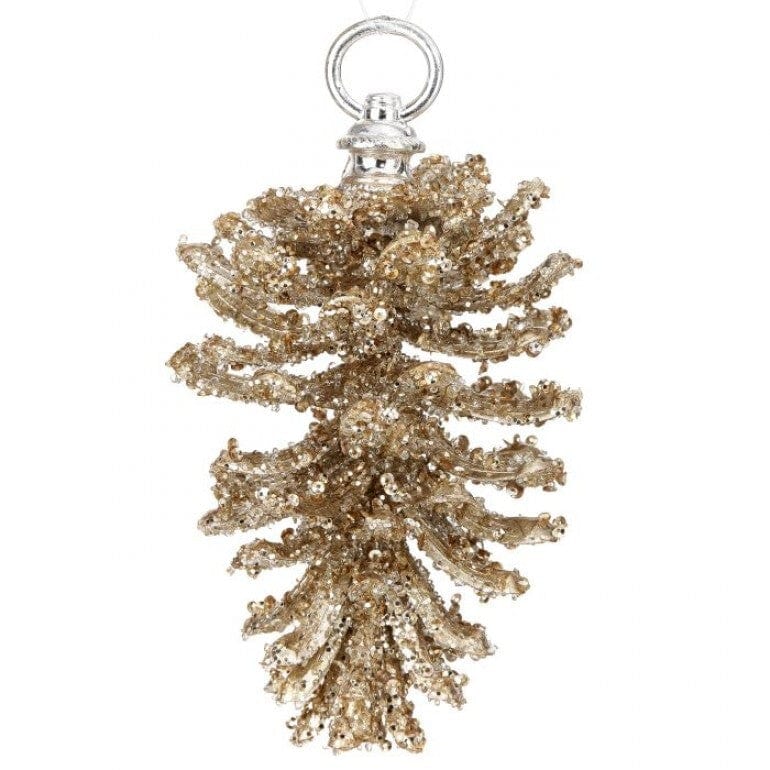7" GLITTER ICED PINECONE ORNAMENT